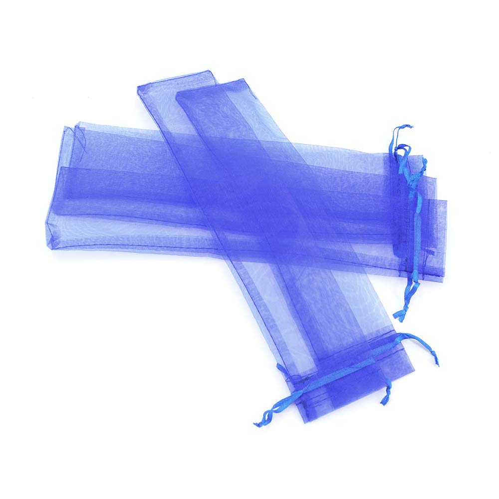 50Pcs Royal Blue Organza Fan Bags - 2x10 Inches Folding Hand Fan Decorative Drawstring Pouches for Wedding Favors, Party Gifts, Bridal Shower & Birthday Celebrations