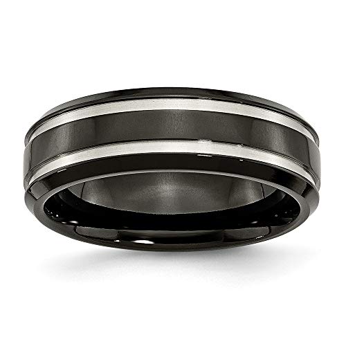 Premium Black Titanium Engravable Grooved 7mm Wedding Band Ring for Women - Sizes 5-15 - Perfect for Anniversary, Engagement & Everyday Wear