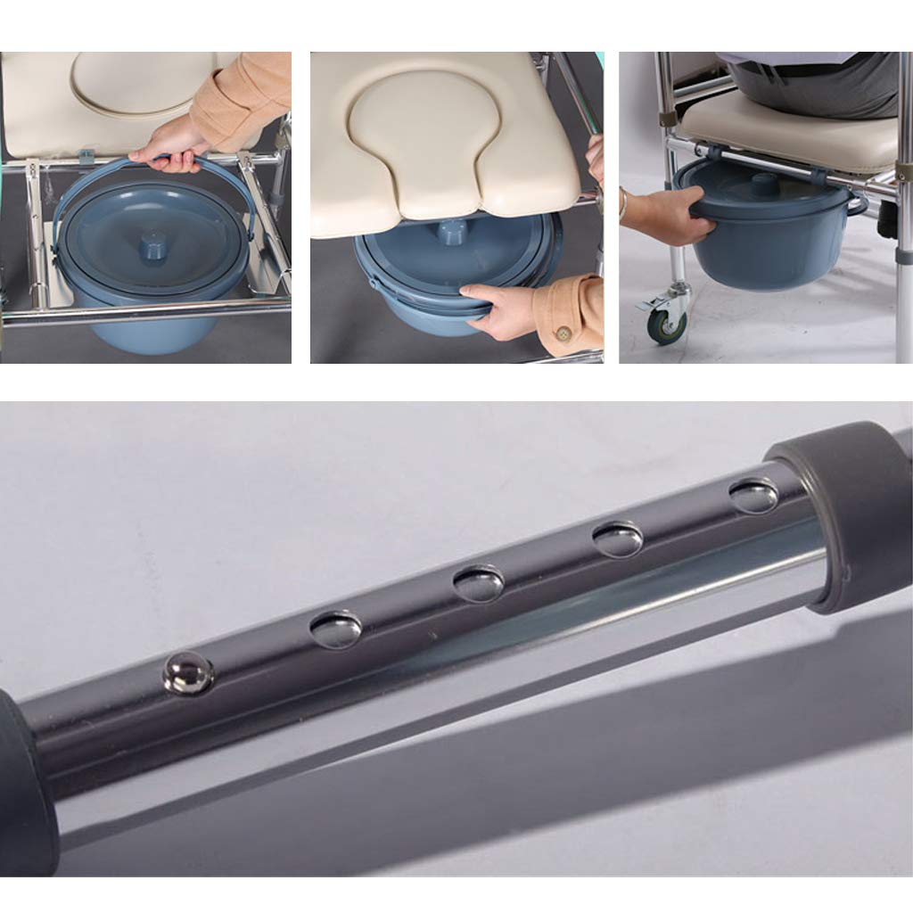 Adjustable Rolling Shower Chair for Elderly - Mobile Wheelchair with Padded Toilet Seat, Bedside Commode & Bathroom Transport - Supports Up to 180kg/400lbs - Ideal for Seniors, Disabled & Post-Surgery Recovery (Home & Healthcare Use)