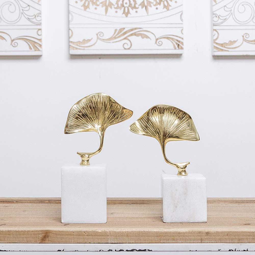 Golden Ginkgo Leaves Brass Marble Home Decor - Modern Living Room, Wine Cabinet & Office Decoration - Creative Wedding & Birthday Gift Idea - Handcrafted Ornament for Housewarming, Anniversary & Special Occasions (Size S)