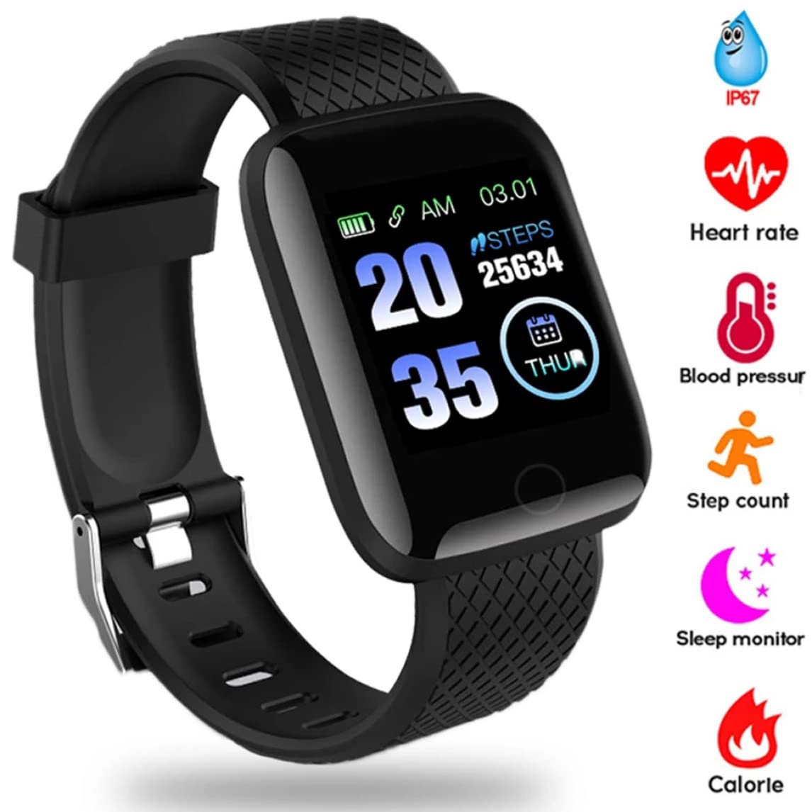 Smart Watch 116Plus - Wireless Fitness Tracker with Blood Pressure Monitor, Waterproof Activity Bracelet for Men & Women (Green) | Perfect for Running, Swimming & Daily Health Tracking