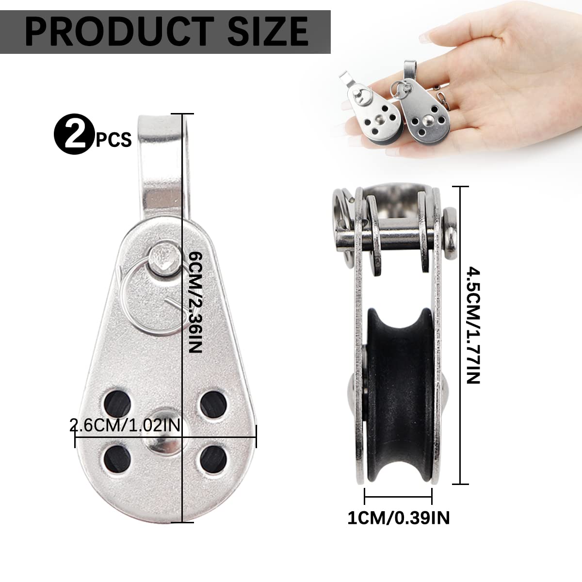 2 Pcs Stainless Steel Nylon Pulley - Silent Rotation Traction Wheel for Marine, Kayak, Boat, Gym Equipment & Clothesline | Heavy Duty Pulley System Accessories for Lifting, Sailing & Home Use