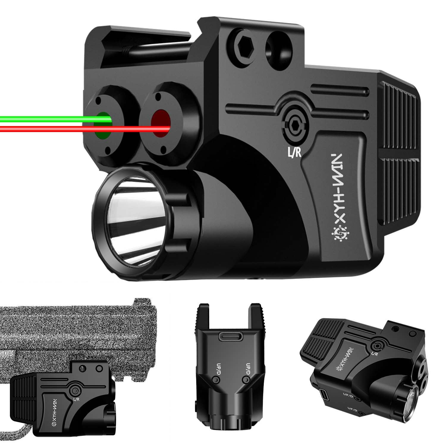 600 Lumens Tactical Flashlight with Green & Red Laser Sight Combo | Pistol Light with Strobe & Constant Modes | USB-C Rechargeable | Fits Picatinny & Glock Rails | Ideal for Home Defense, Hunting & Tactical Operations