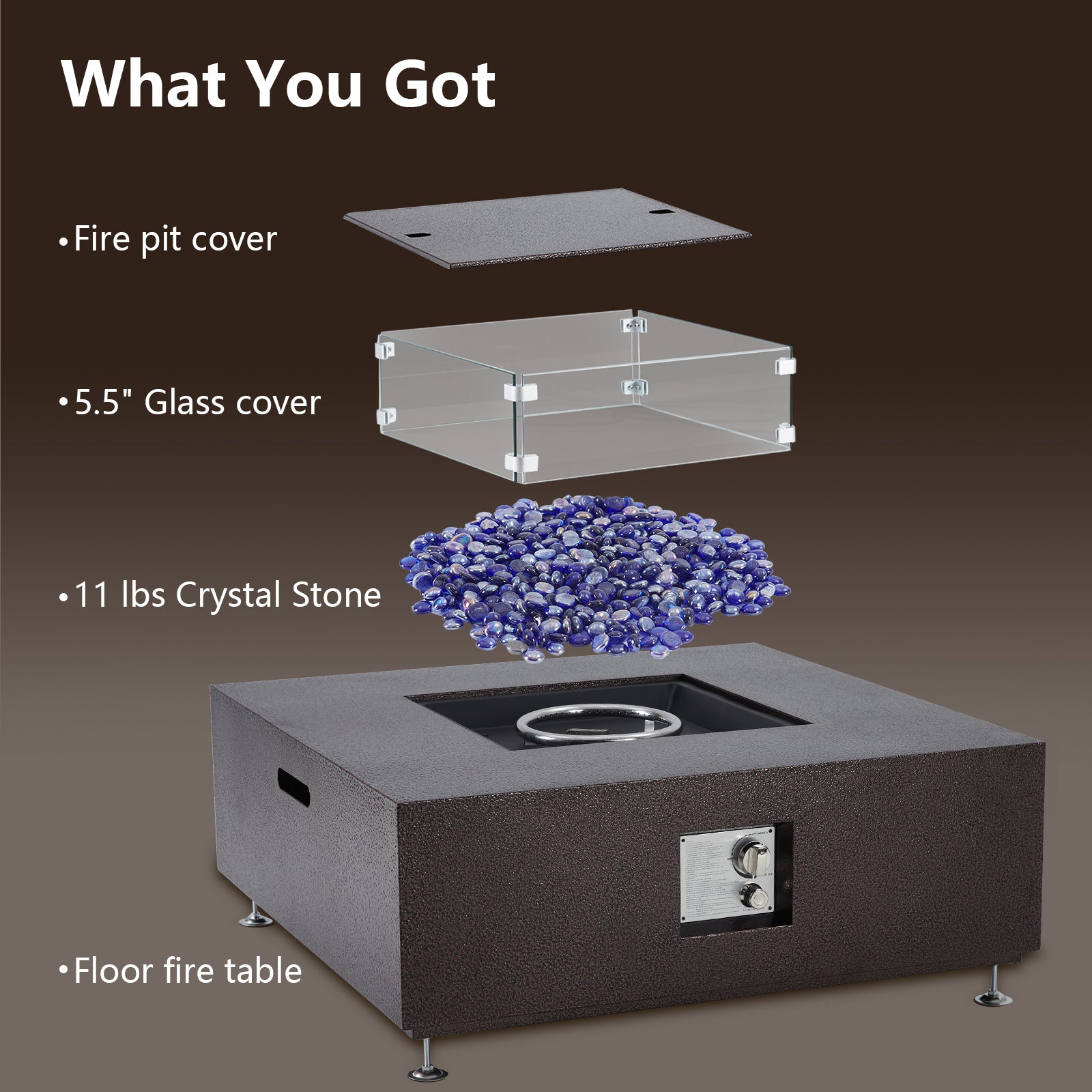 GARVEE 36-Inch 50,000 BTU Propane Fire Pit Table with Wind Guard - 11lbs Fire Glass Beads, Weatherproof Rain Cover, Durable Steel Rust-Resistant Finish - CSA Certified Bronze Patio Heater for Outdoor Backyard, Deck, Garden, and Camping