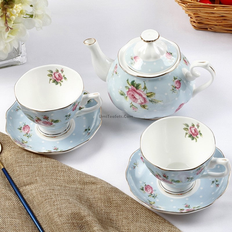 Elegant Light Green Dotted Bone China Tea Set - 16-Piece Porcelain Tea Service for Afternoon Tea, Bridal Shower & Home Decor