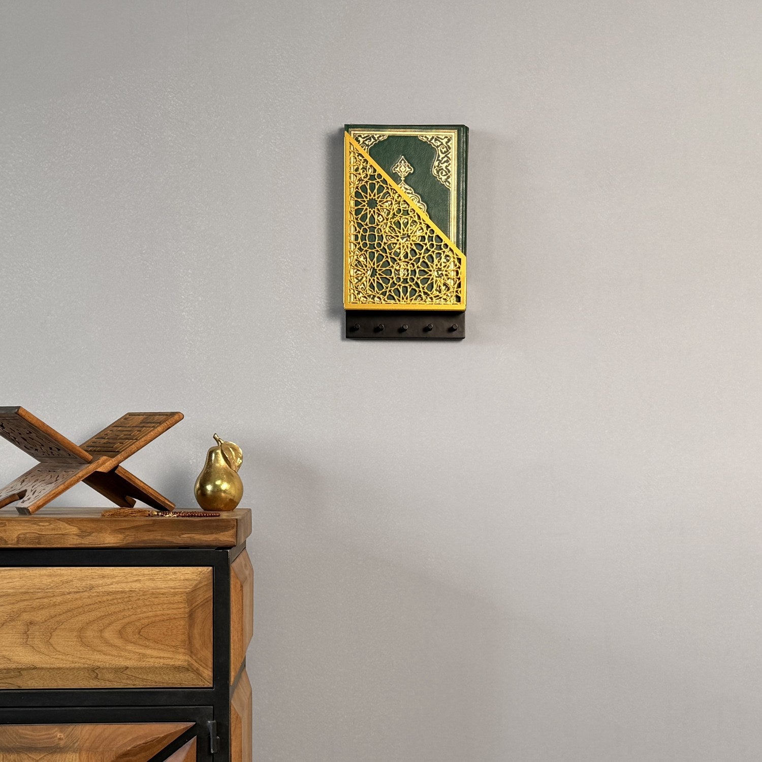 Elegant Metal Floating Quran Box with Rosary Hanger - Quran & Key Holder Storage - Perfect for Home Decor, Prayer Room, and Gift Giving