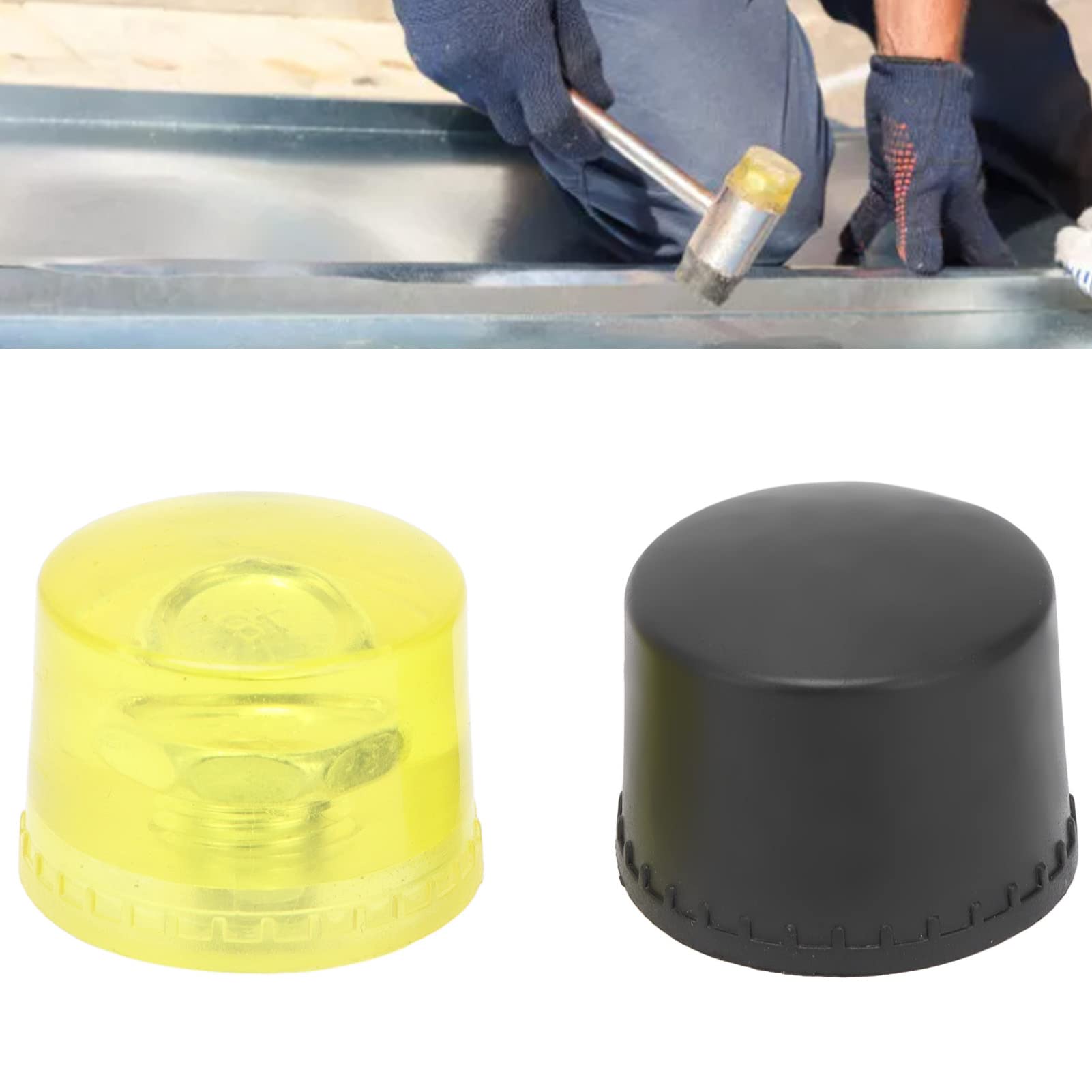 2-Pack Rubber Hammer Replacement Heads - Durable Striking Tips Set for Mallets - Yellow & Black (Φ25mm) - Perfect for Woodworking, Auto Repair & DIY Projects