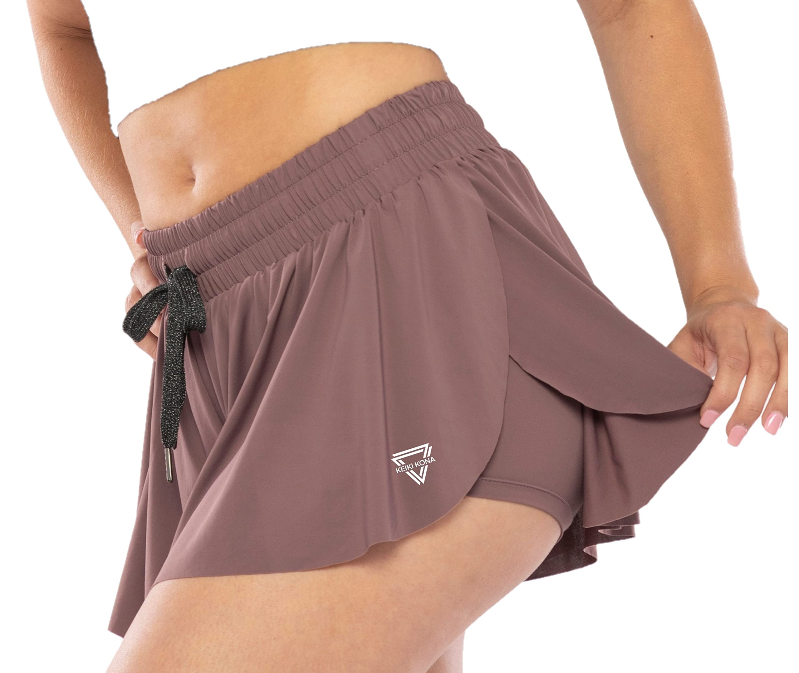 KEIKI KONA 2-in-1 Flowy Fitness Shorts for Women - Quick Dry Comfortable Workout Running Yoga Shorts with Drawstring Waistband - Perfect for Gym, Jogging & Summer Activities