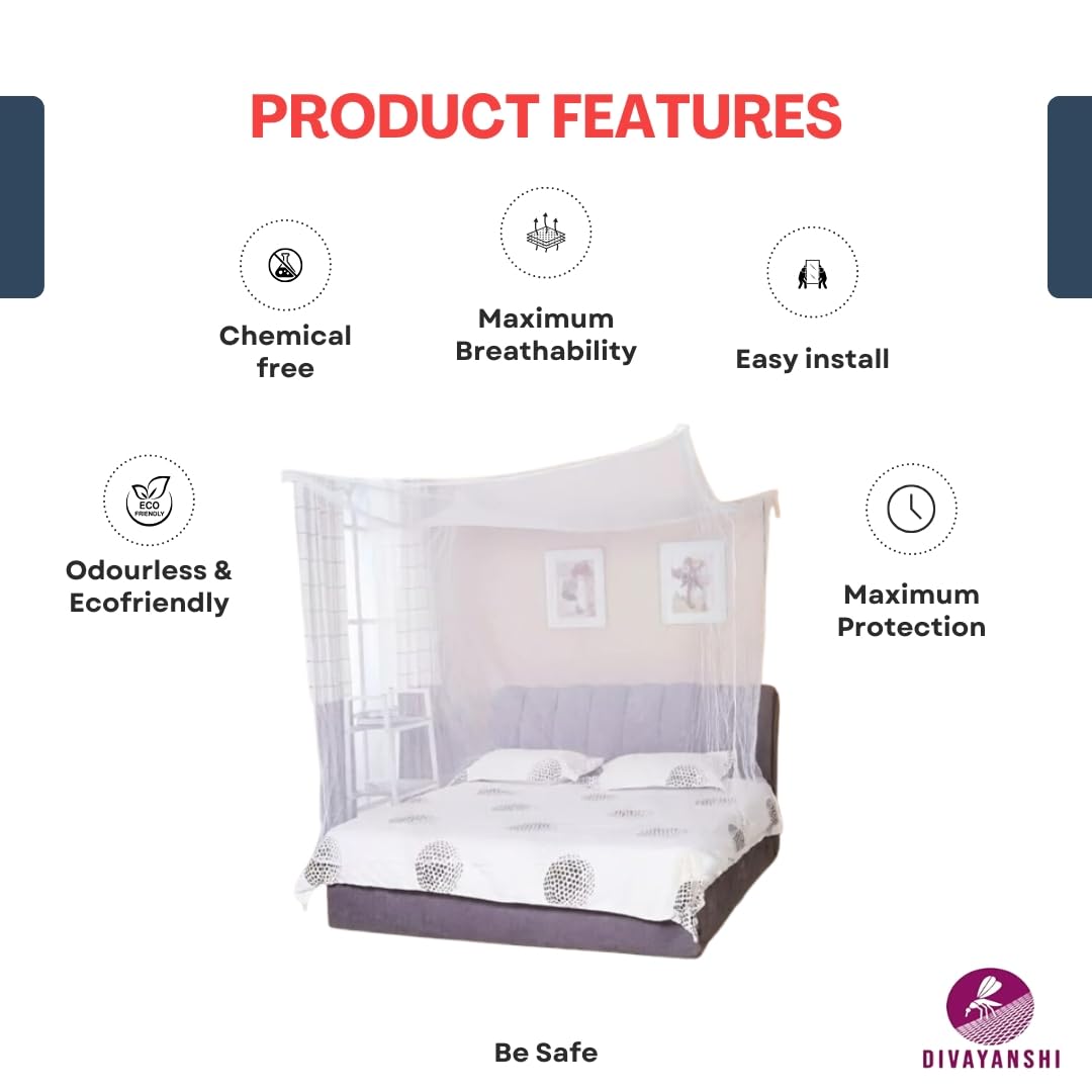 Divayanshi King Size Foldable Polycotton Mosquito Net - 8x8 ft Blue | Strong, Breathable & Lightweight Bed Canopy | Easy Setup & Portable for Home, Travel, Camping | Full Protection Against Insects for Bedroom, Outdoor Use