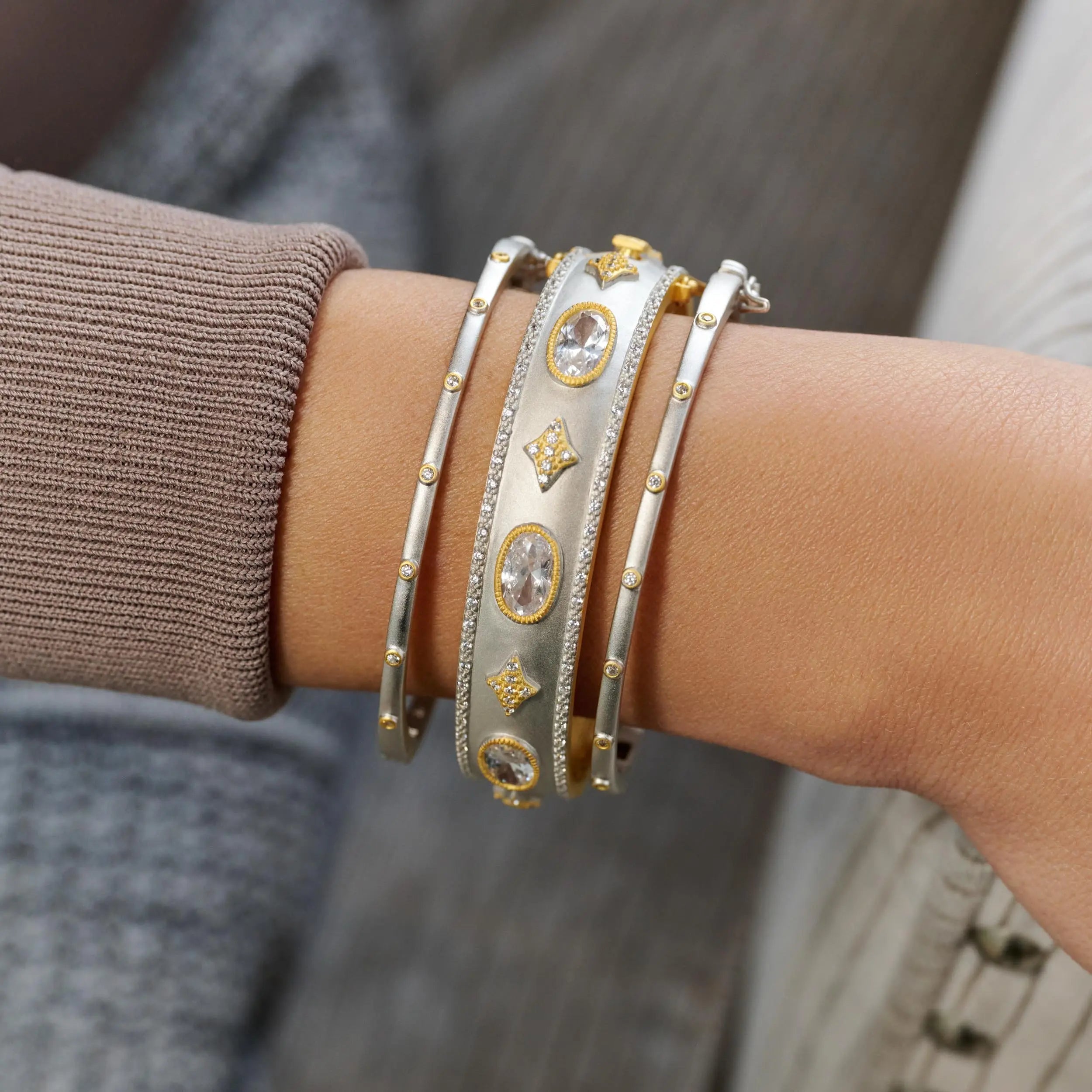Slim Bezel Stacking Bangle Bracelet for Women - Minimalist Layered Cuff for Everyday Wear & Special Occasions