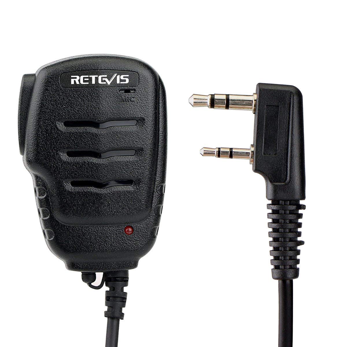 Retevis RS111 2-Pin Speaker Microphone for Walkie Talkies - Compatible with Retevis RT24, RT27, RT22, RT3S, RT5, RT5R, RT28, Baofeng UV-5R, BF-888S, Kenwood, Wouxun, TYT Radios (1 Pack) - Ideal for Outdoor Adventures, Construction Sites & Emergency Communication