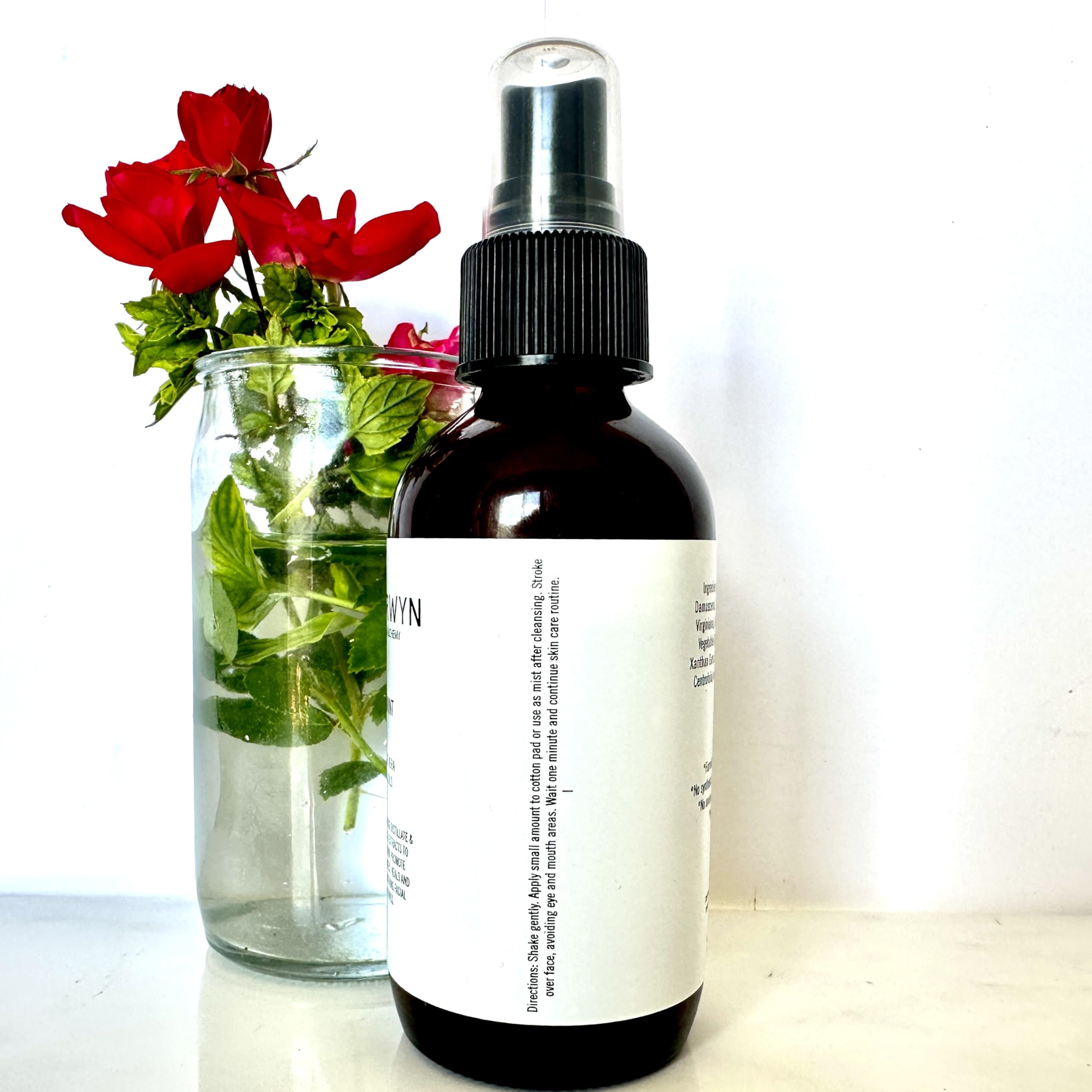 Organic Rose & Peppermint Facial Toner with Aloe Vera - Natural Brightening & Hydrating Skin Care for Glowing Complexion - Perfect for Daily Use & Sensitive Skin - 4oz