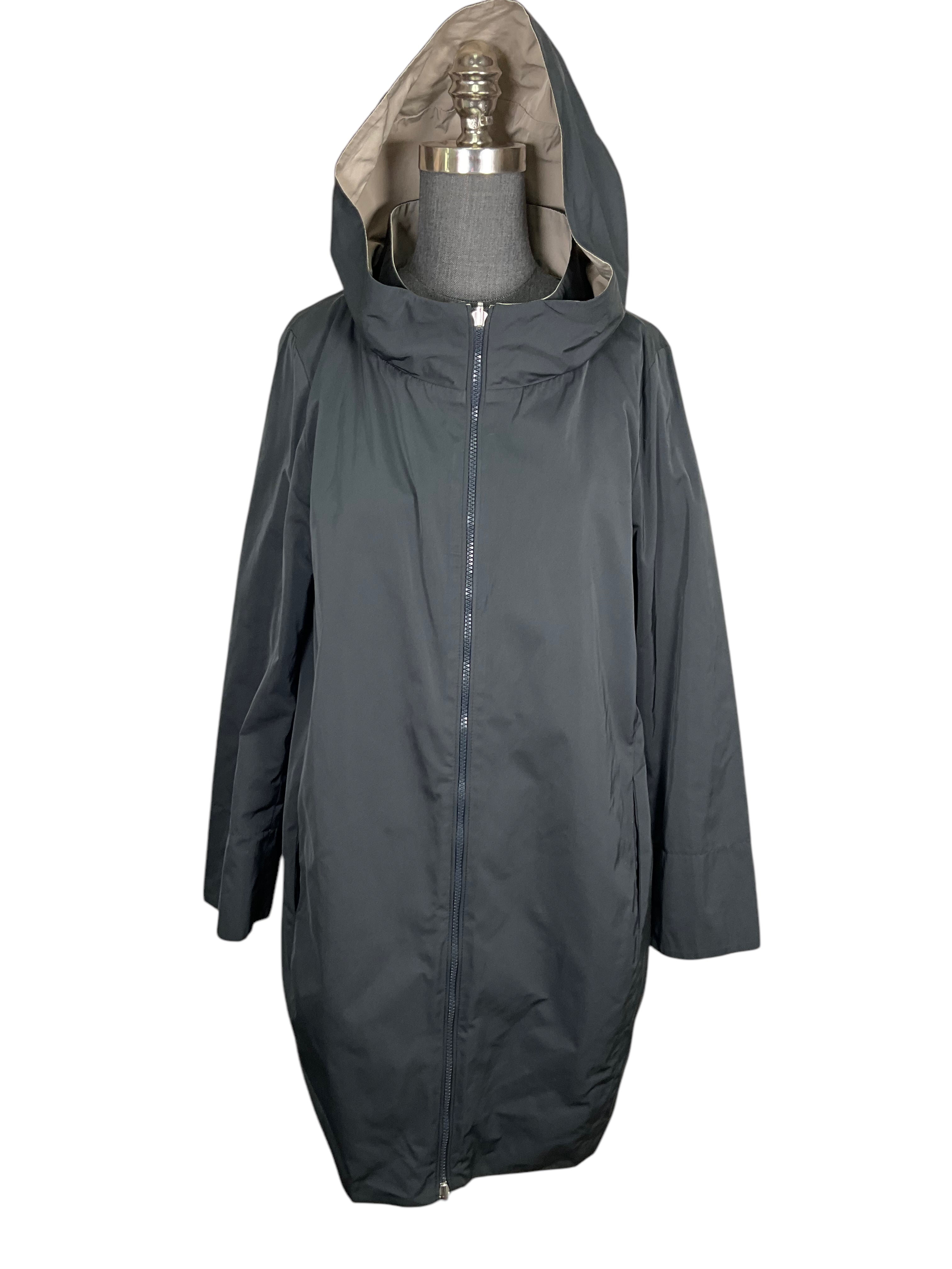 PESERICO Reversible Nylon Hooded Parka Jacket for Women - A-Line Design, Size M - Lightweight Waterproof Windbreaker for Outdoor Activities & Travel
