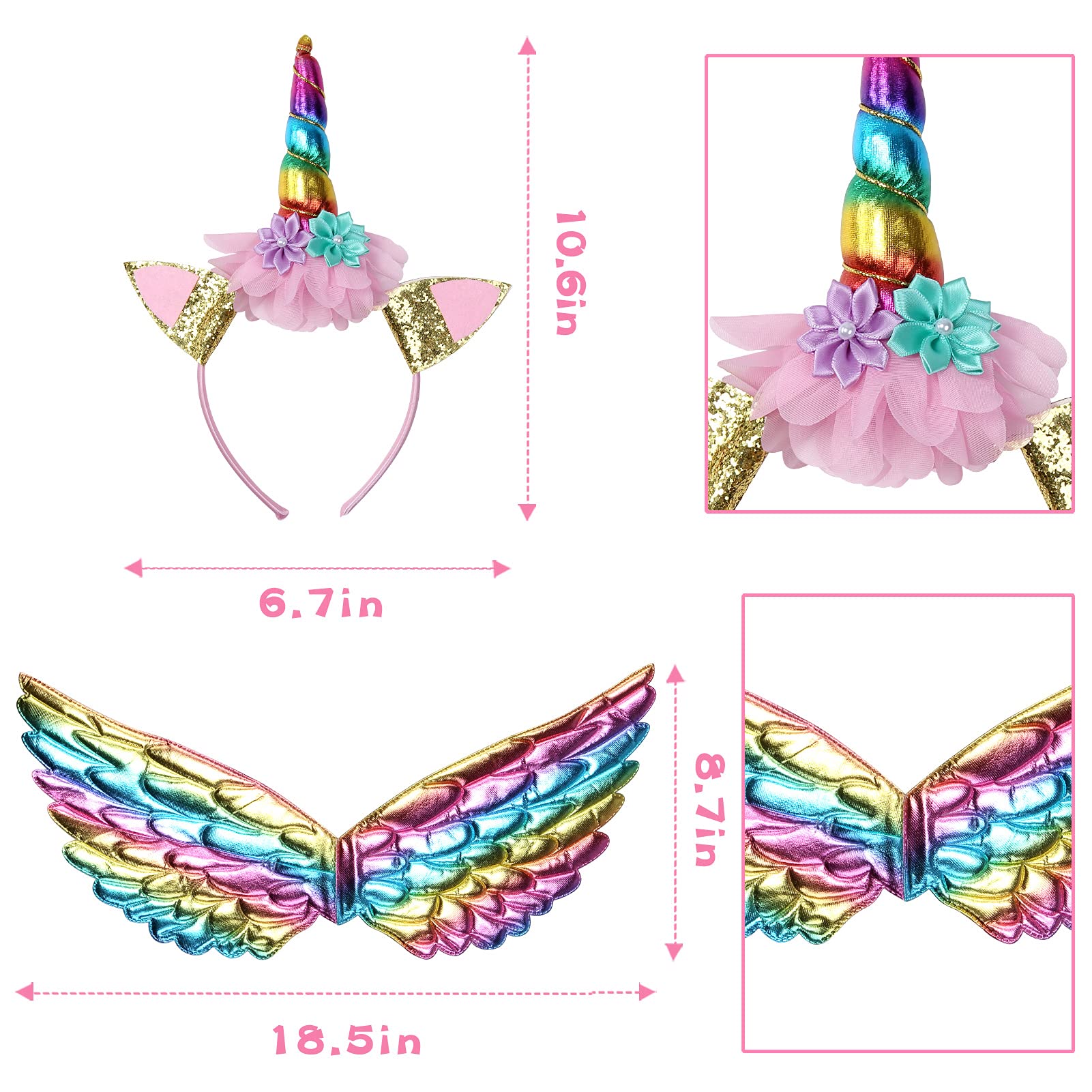 **Halloween Princess Dress Costume for Girls - Sparkly Fairy Tutu Dress with Rainbow Wings & Headband - Perfect for Birthday Party, Dress Up, Halloween & Cosplay**