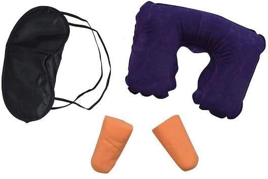 Qwid Travel Accessories Set - Comfortable Neck Pillow with Eye Mask, Ear Plugs & Carry Bag for Airplane, Car & Train Travel (3-Piece Travel Kit)