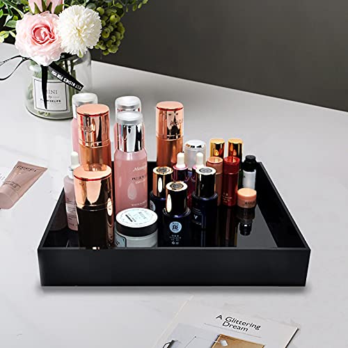 Waterproof Acrylic Vanity Tray - 10x10 Inch Black Remote Control & Valet Tray Organizer for Nightstand, Dresser or Bathroom - Perfect for Change, Coins, Keys, Phone & Glasses Storage | Ideal for Home, Office & Travel Organization