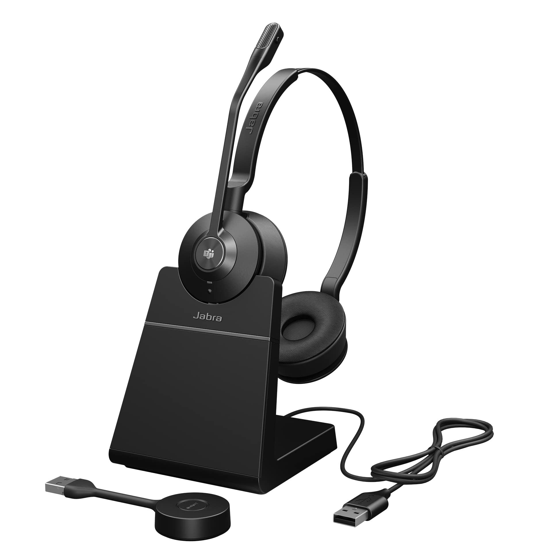Jabra Engage 55 Wireless Stereo Headset with USB-A Link 400 DECT Adapter | Noise Cancelling Microphone & Extended Range | MS Teams Certified | Charging Base Included | Perfect for Remote Work, Call Centers & Office Meetings (Black)