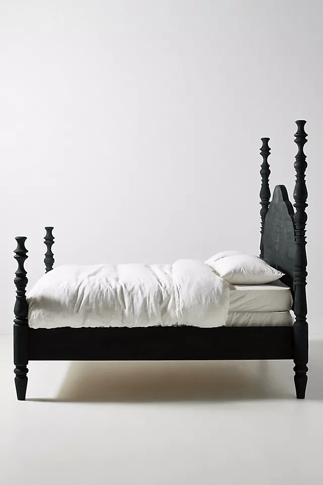 Hand Carved Rosalie Four Poster Bed - Solid Wood Canopy Platform Bed Frame for Master Bedroom | Romantic & Elegant Bedroom Furniture for Couples