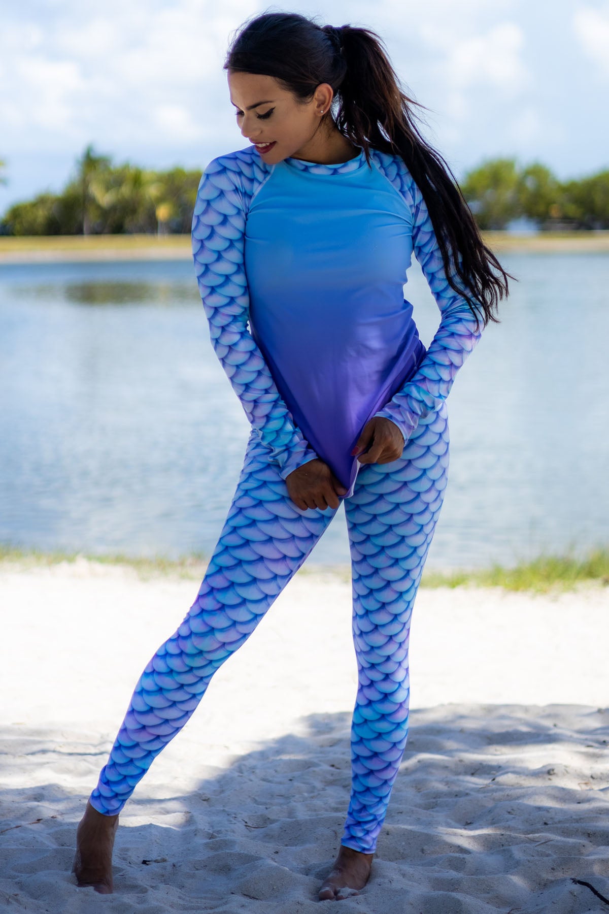 Opal Mermaid Rash Guard - UV Protection Swim Shirt for Women & Girls - Perfect for Swimming, Surfing, and Beach Activities