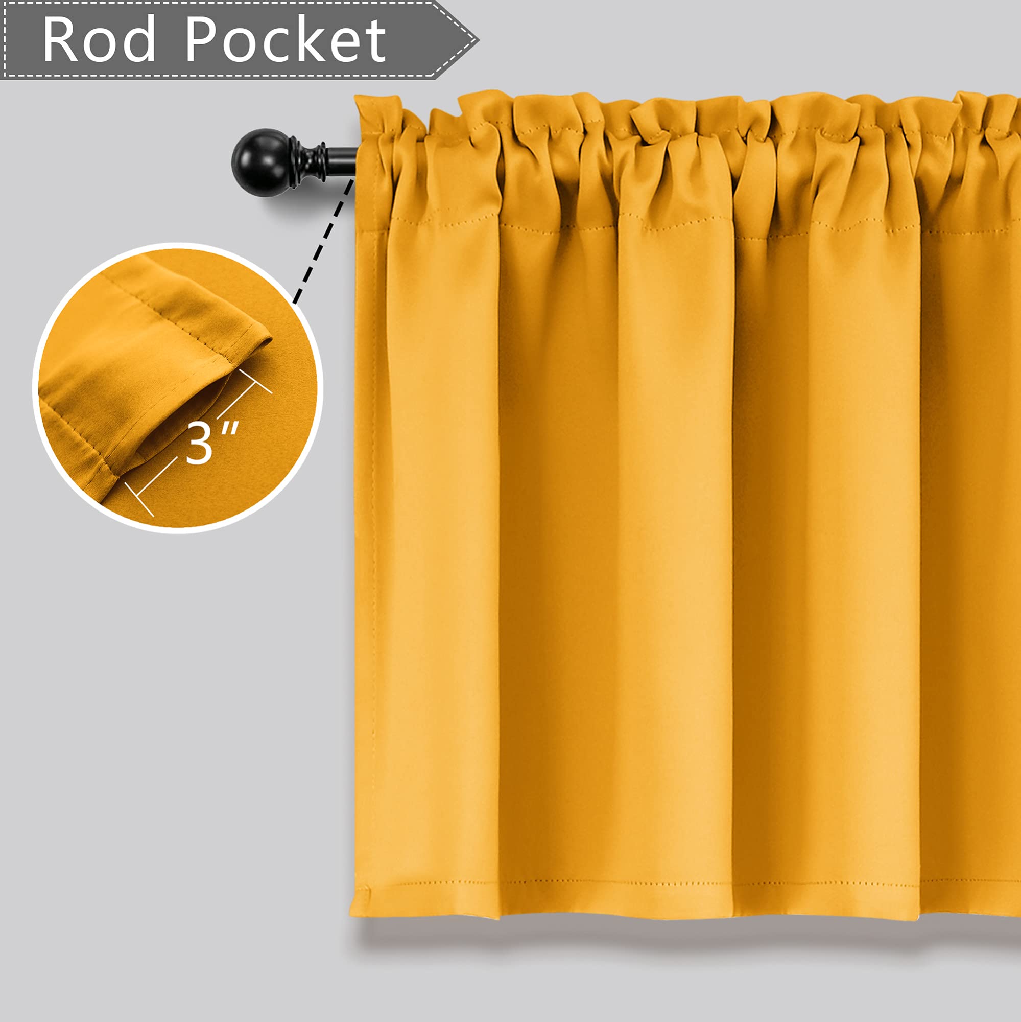 Mustard Yellow Rod Pocket Window Valances - 36x16 Inches for Kitchen, Bathroom & Living Room - Perfect for Home Decor & Room Refresh