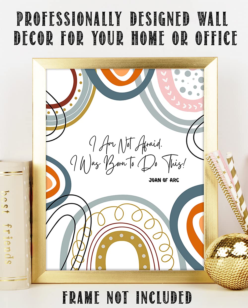 Joan of Arc Christian Bible Quote Wall Art - 'I Am Not Afraid' Inspirational 11x14 Print - Orange Yellow Blue Decor for Home, Office & Church - Perfect Gift for Women, Family & Friends (Birthday, Housewarming, Religious Occasions)