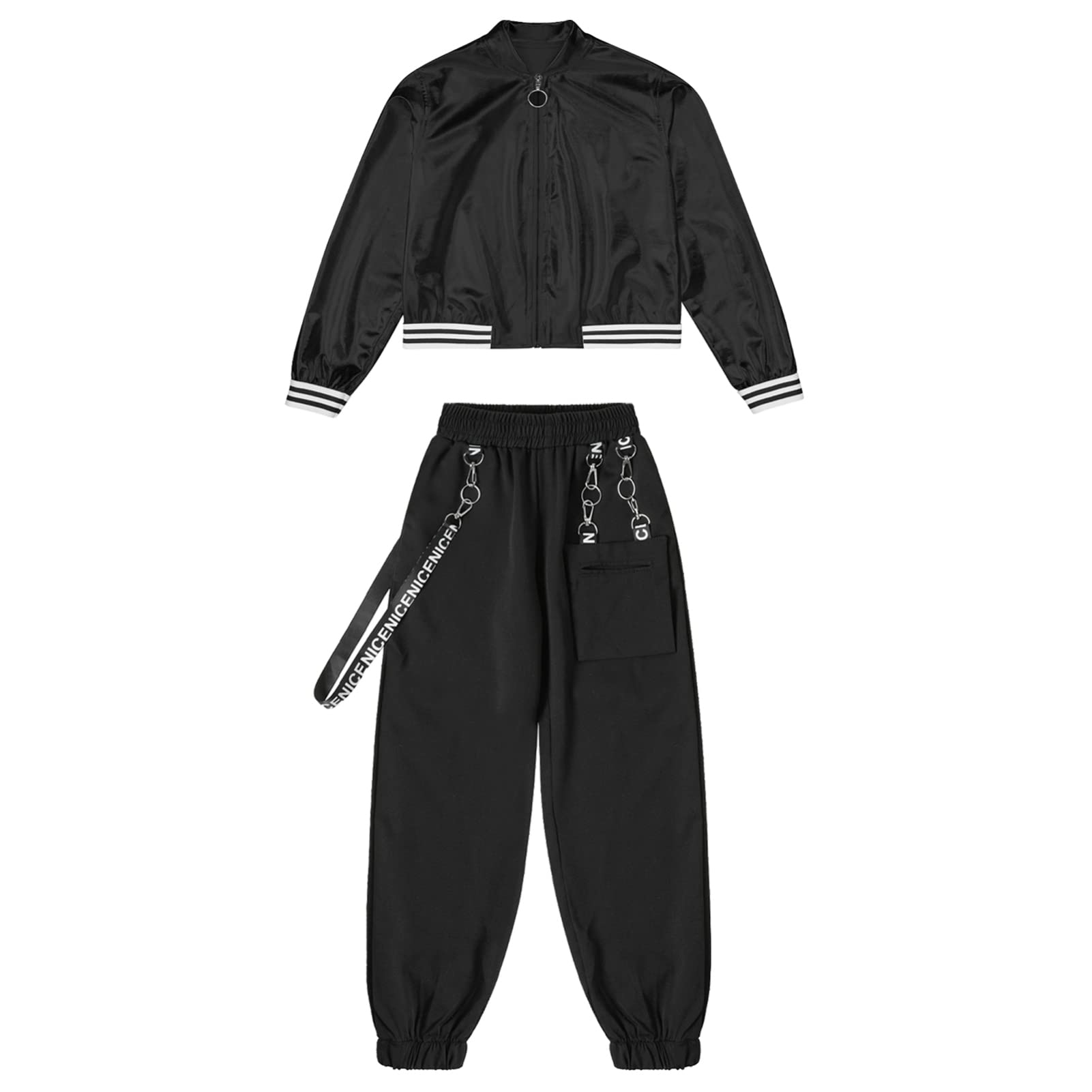 iEFiEL Girls Hip Hop Dance Outfit Set - Stylish Jacket & Jogger Pants for Street Dance, Performance & Athletic Wear | Perfect for Dance Classes, Competitions & Urban Fashion