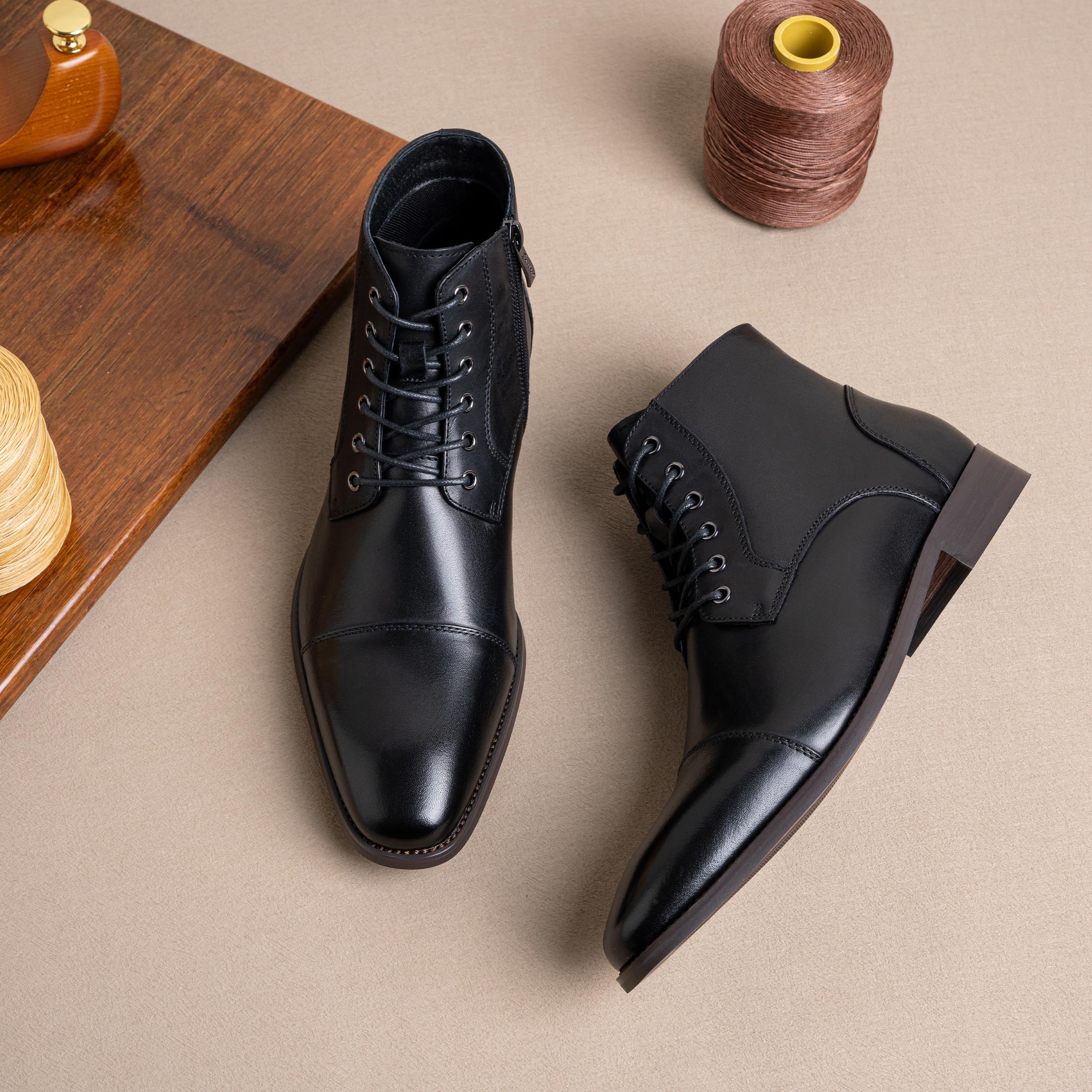 Jousen Men's Leather Dress Boots - Cap Toe Fashion Boots for Men | Stylish & Comfortable for Work, Casual & Formal Occasions