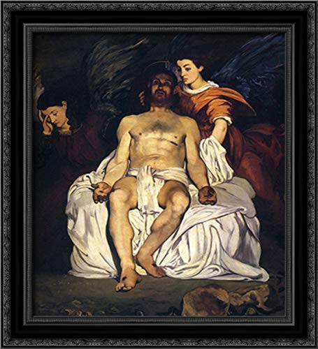 Edouard Manet The Dead Christ with Angels Framed Canvas Art - 20x22 Inch Black Ornate Wood Frame - Religious Wall Decor for Home, Church & Office