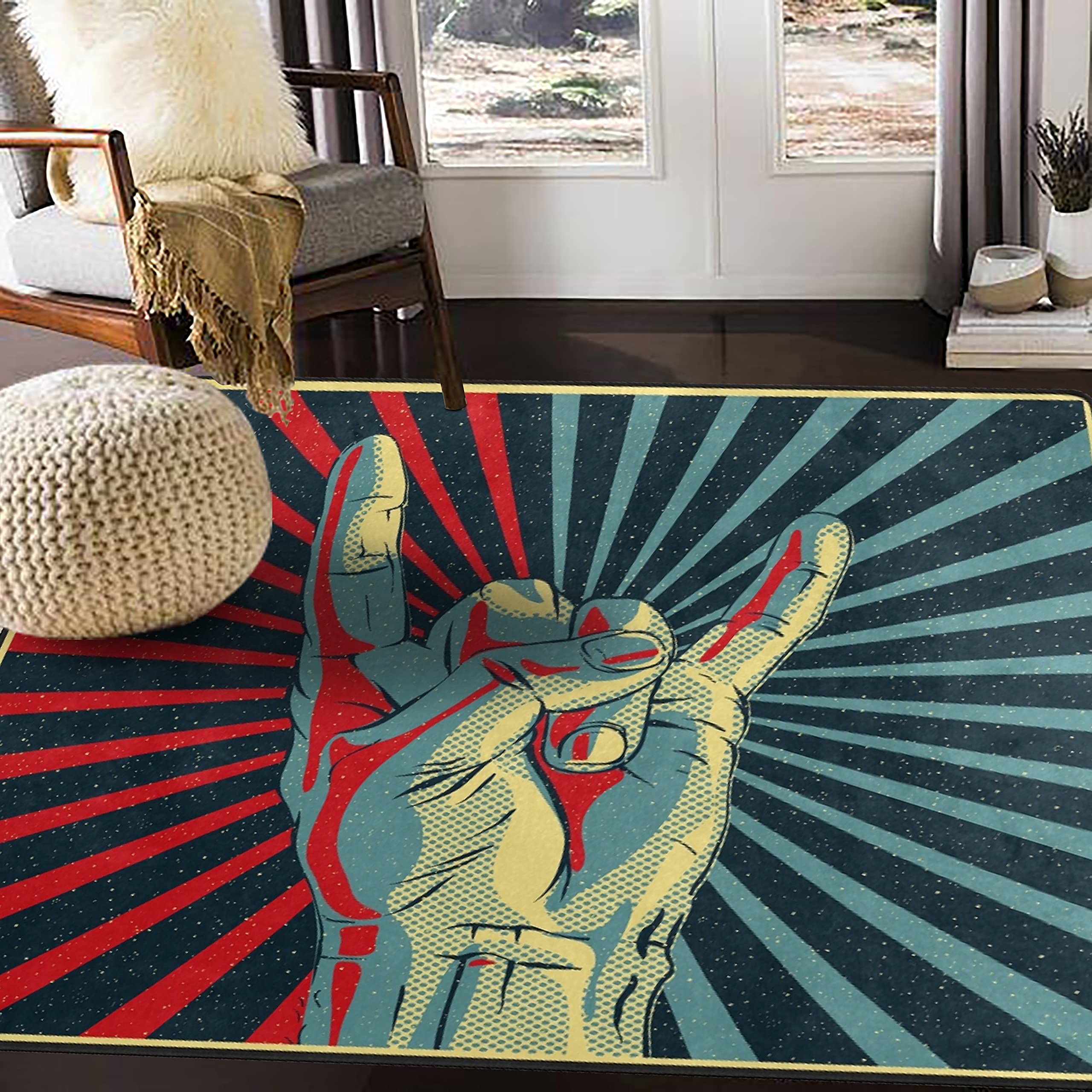 ALAZA Vintage Hand in Rock Roll Sign Area Rug - 5'3