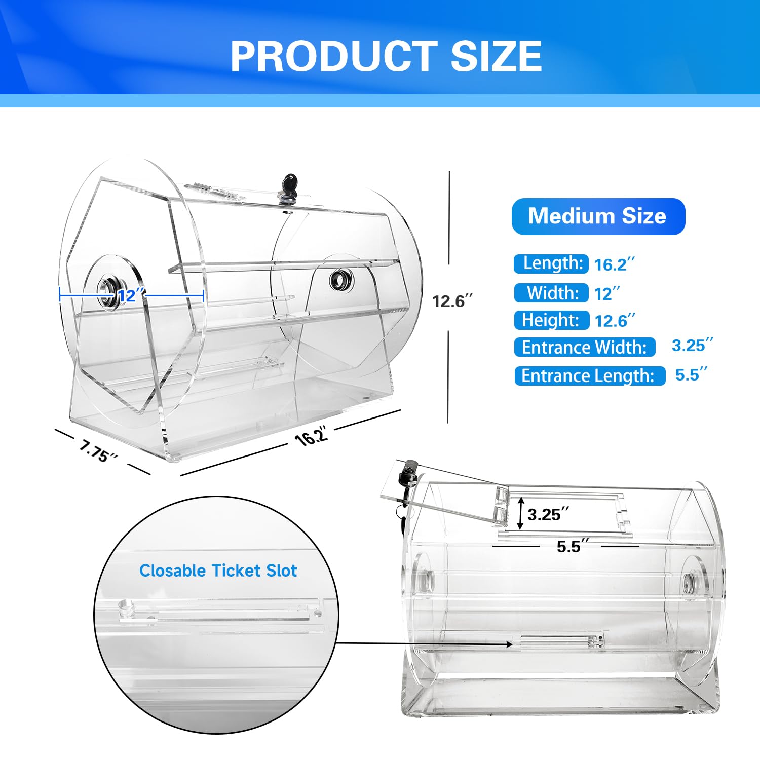 GSE Games & Sports Expert Acrylic Raffle Drum – Professional Spinning Cage for Tickets & Balls, Holds 5000 Entries (Small/Medium/Large) – Perfect for School Fundraisers, Casino Nights & Prize Draws