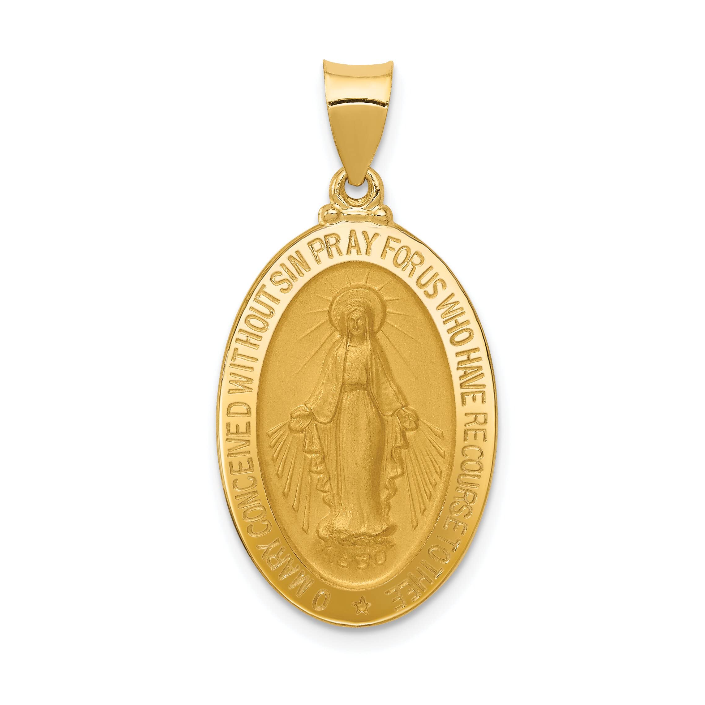 14K Yellow Gold Miraculous Medal Pendant Charm for Women - Religious Catholic Necklace Jewelry Gift - Perfect for Baptism, First Communion & Daily Faith Inspiration