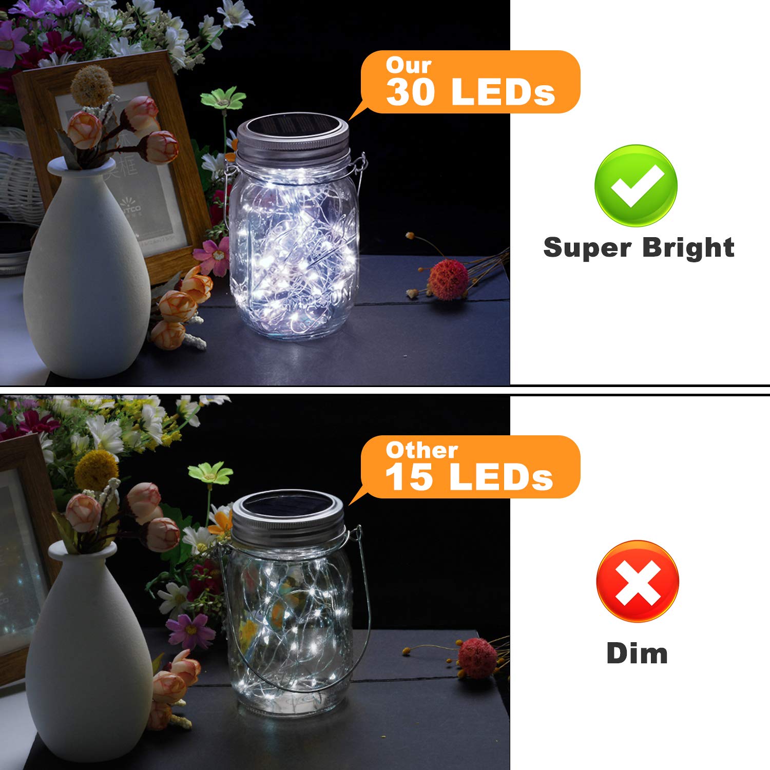Mlambert 6 Pack Solar Mason Jar Lights - 30 LED Waterproof Hanging Lanterns for Outdoor, Garden, Patio & Yard Decor | Cool White Fairy Lights for Weddings, Parties & Backyard Ambiance