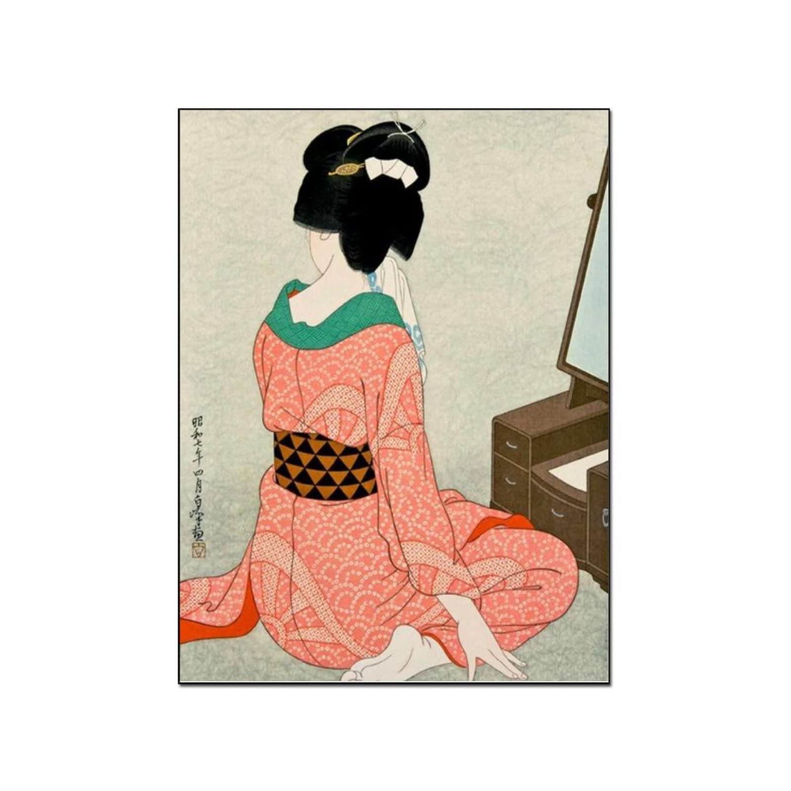 Vintage Japanese Geisha Art Print - Oriental Wall Decor Canvas Painting Poster 8x10 Inch (20x26cm) - Perfect for Bedroom, Living Room & Office Decor