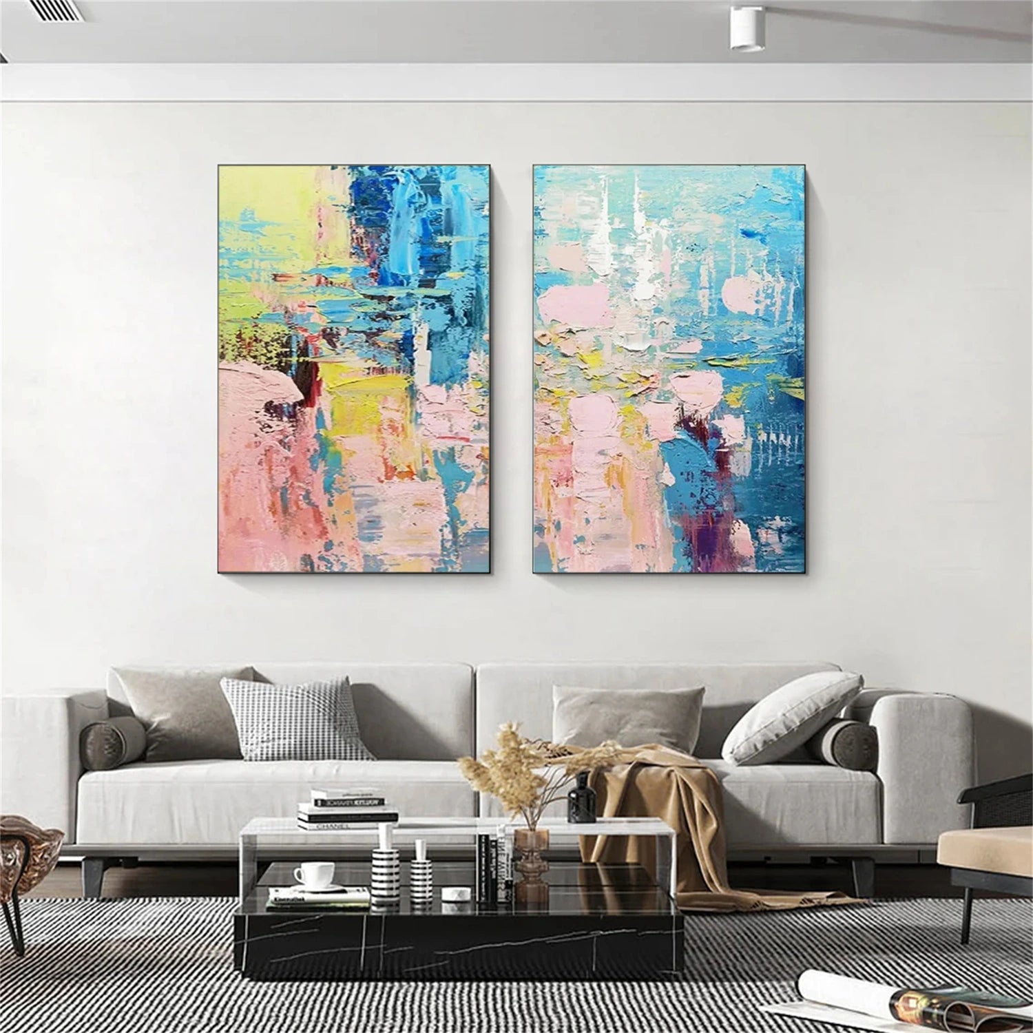 Abstract Painting Set of 2 Modern Wall Art - #AB324 - Perfect for Living Room, Bedroom & Office Decor