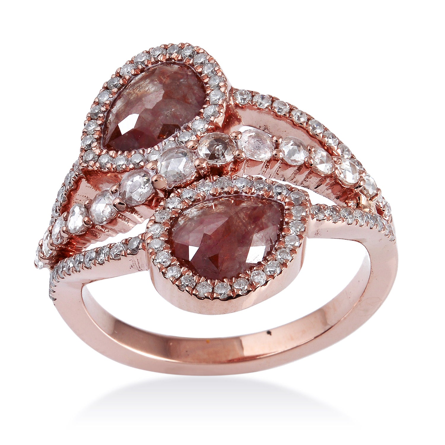 18K Rose Gold Pear Cut Ice Diamond Spiral Ring for Women - Elegant Wedding, Engagement, Anniversary Gift Jewelry for Her
