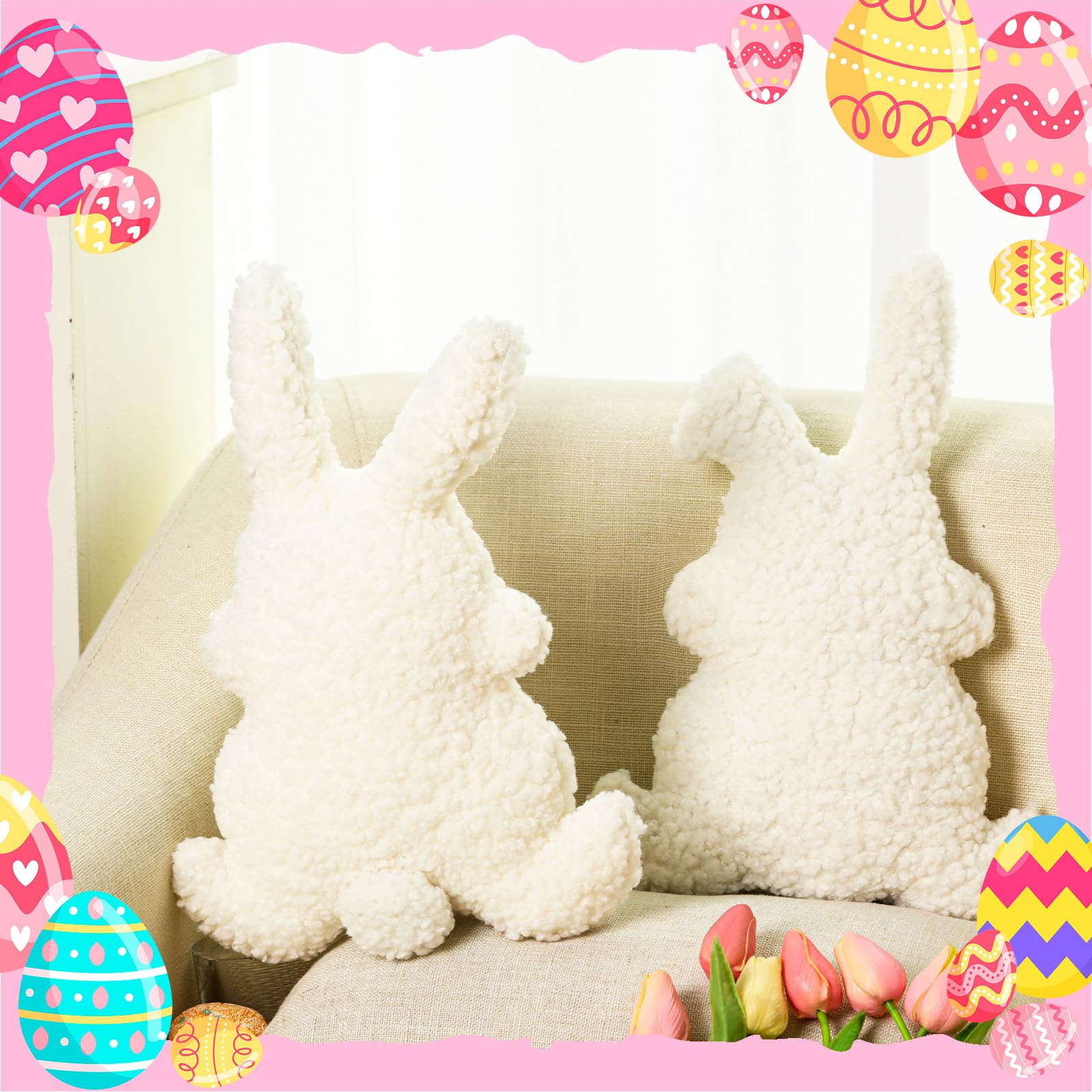 2 Pack Easter Bunny Rabbit Hugging Pillows - Soft Decorative Couch Pillows for Easter, Birthday, Bedroom, Sofa Decor - Perfect Gift for Kids and Home Decor