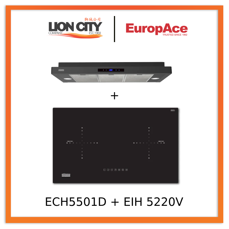 Europace ECH5501DBK 90cm Slimline Range Hood & EIH5220V 75cm Built-In Induction Cooktop - Modern Kitchen Appliances for Efficient Cooking & Ventilation