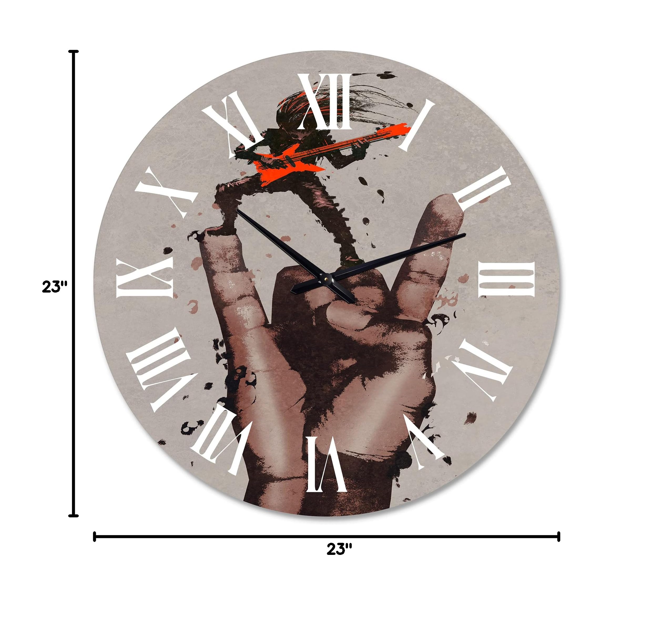 DesignQ Modern Rock and Roll Wall Clock with Guitarist - Large Fantasy & Sci-Fi Office Wall Decor for Home, Studio, and Music Room