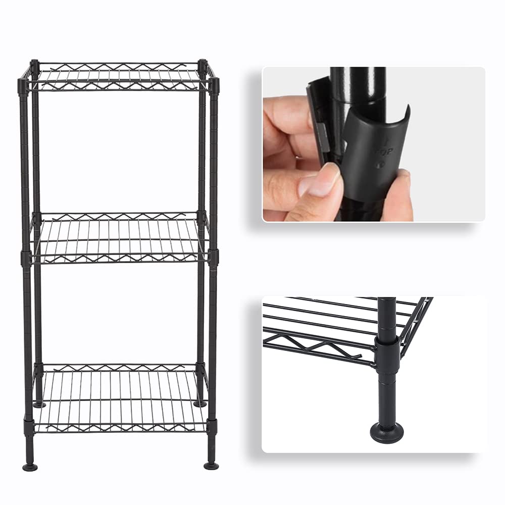 3-Tier Adjustable Height Wire Shelving Unit - Heavy Duty Metal Storage Rack for Garage, Kitchen, Pantry & Closet Organization - 13.78