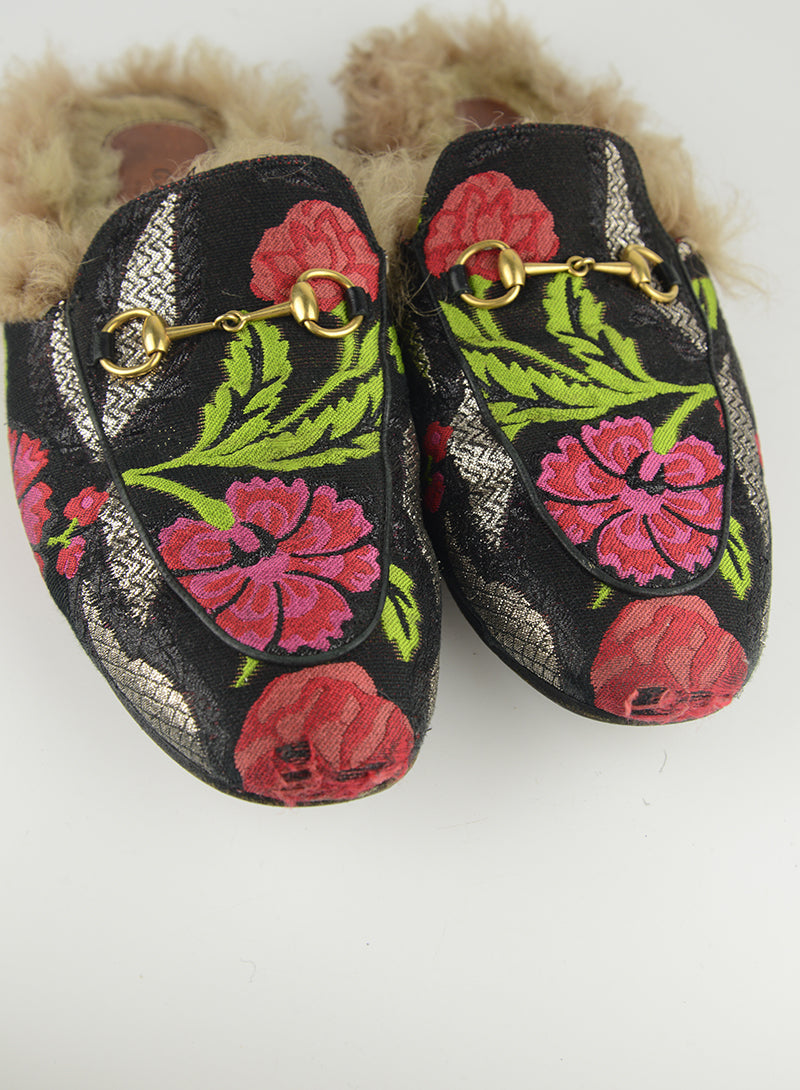 Gucci Princetown Floral Embroidered Leather Slippers - Women's Size 40 (US 9) - Luxury House Shoes for Home & Lounging