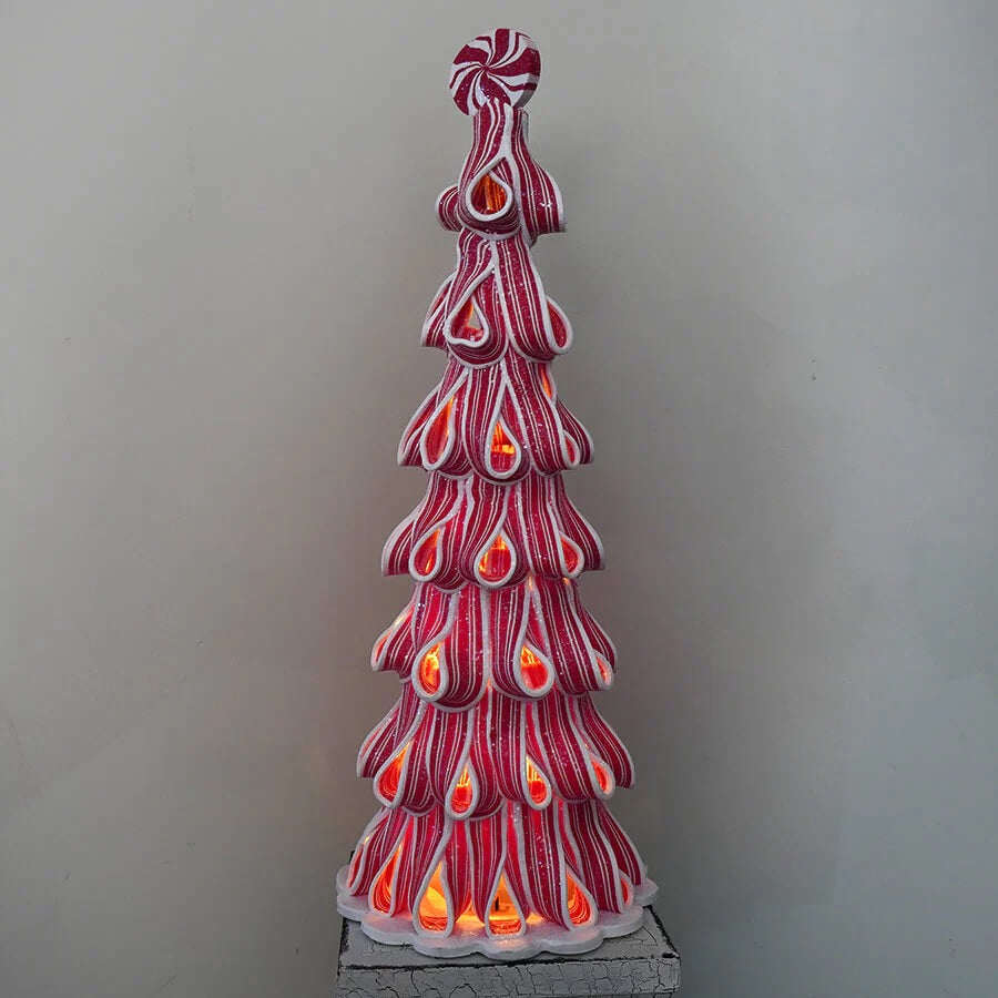 14-Pack Battery Operated Peppermint Ribbon Candy Christmas Tree Decorations - Perfect for Holiday Home Decor, Party Centerpieces & Festive Gift Giving