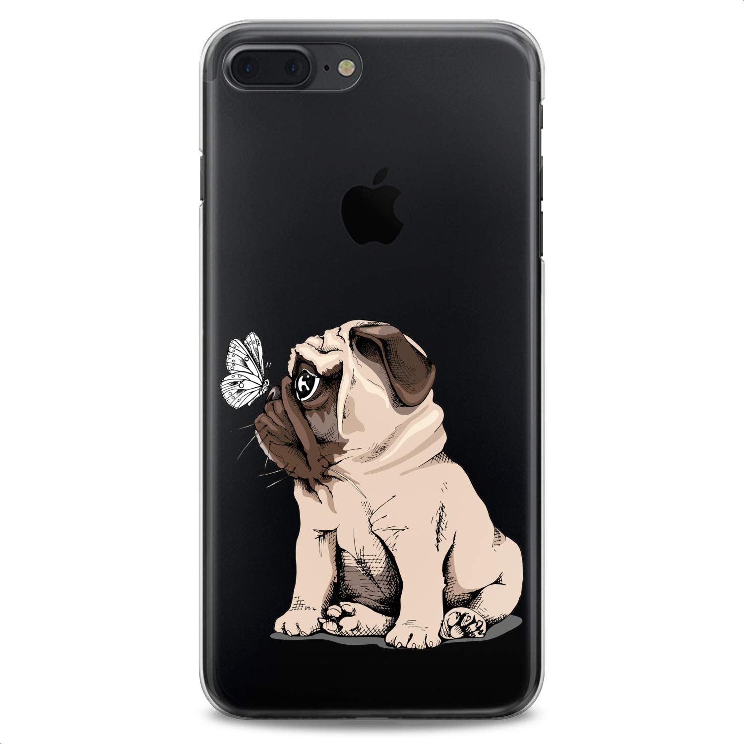 Premium TPU Phone Case for iPhone 16/15/14/13/12/11 Pro Max/Plus/Mini/Xs/Xr/X/8/7/6/5/SE - Cute Pug & Butterfly Kawaii Design, Slim Flexible Silicone Cover with Clear Animal Print | Perfect for Pet Lovers & Kawaii Style Protection