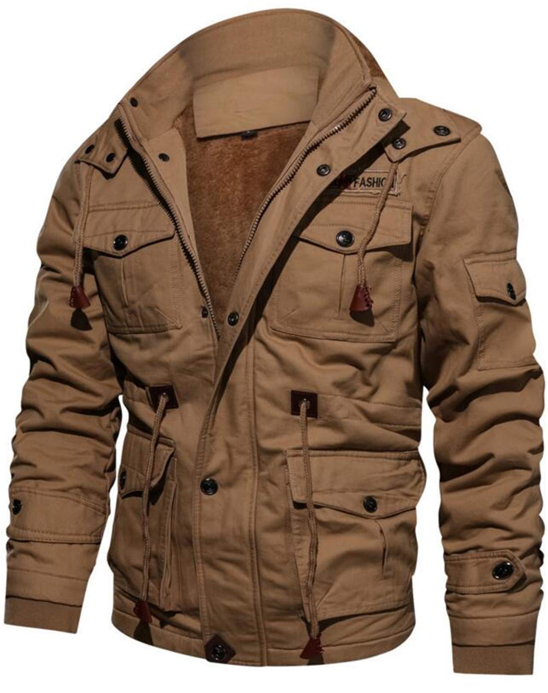 Men's Washed Cotton Fleece Lined Winter Bomber Jacket with Hood - Warm Thick Coat for Cold Weather, Outdoor Activities & Casual Style