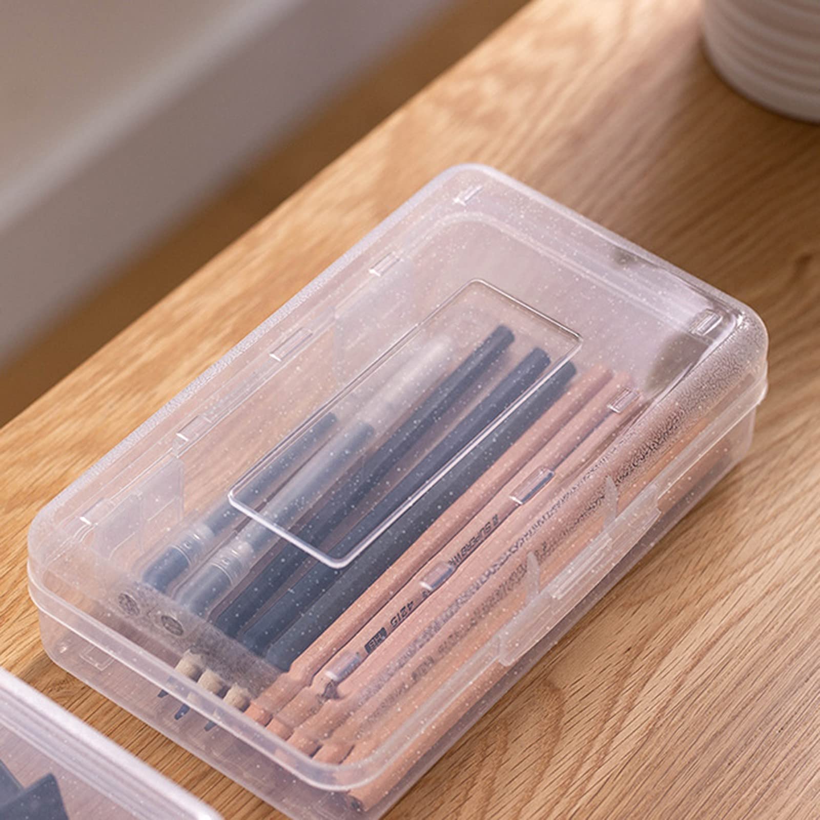 Large Clear Plastic Pencil Box with Lid - Stackable Design for School, Office & Art Supplies Storage - High Capacity Organizer for Pens, Markers, Crayons & Stationery