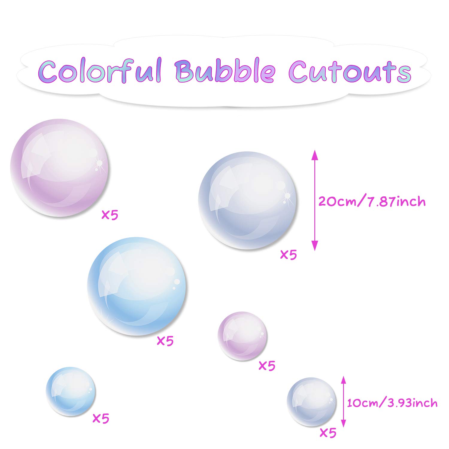 Outus 30-Piece Bubble Wall Decals - Ocean Themed Mermaid Cutouts for Baby Shower Party Decor, Bathroom & Bedroom Wall Stickers - Perfect for Underwater Theme Parties, Nursery Decor, and Bubble Bath Backgrounds