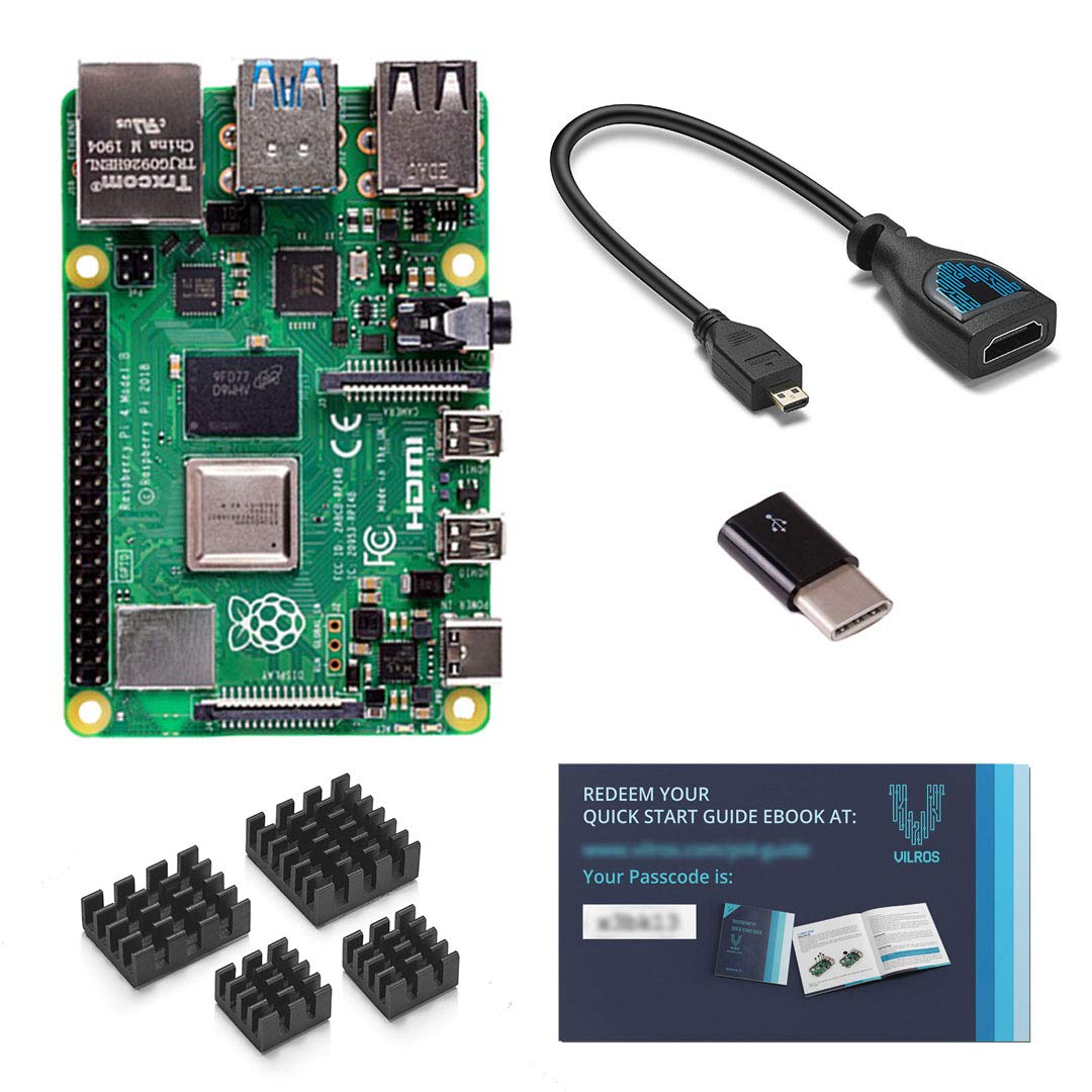 Vilros Raspberry Pi 4 4GB Computer Kit with USB-C & Micro HDMI Adapters - Includes Quickstart Guide E-Book for DIY Projects, Coding, and Home Automation