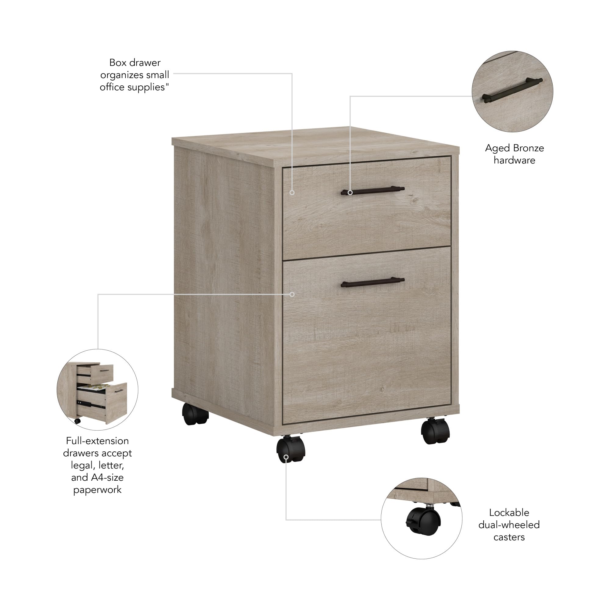 Bush Furniture Key West 2-Drawer Mobile File Cabinet - Rolling Office Storage Cabinet for Home & Workspace | Perfect for Organizing Documents in Small Spaces & Home Offices