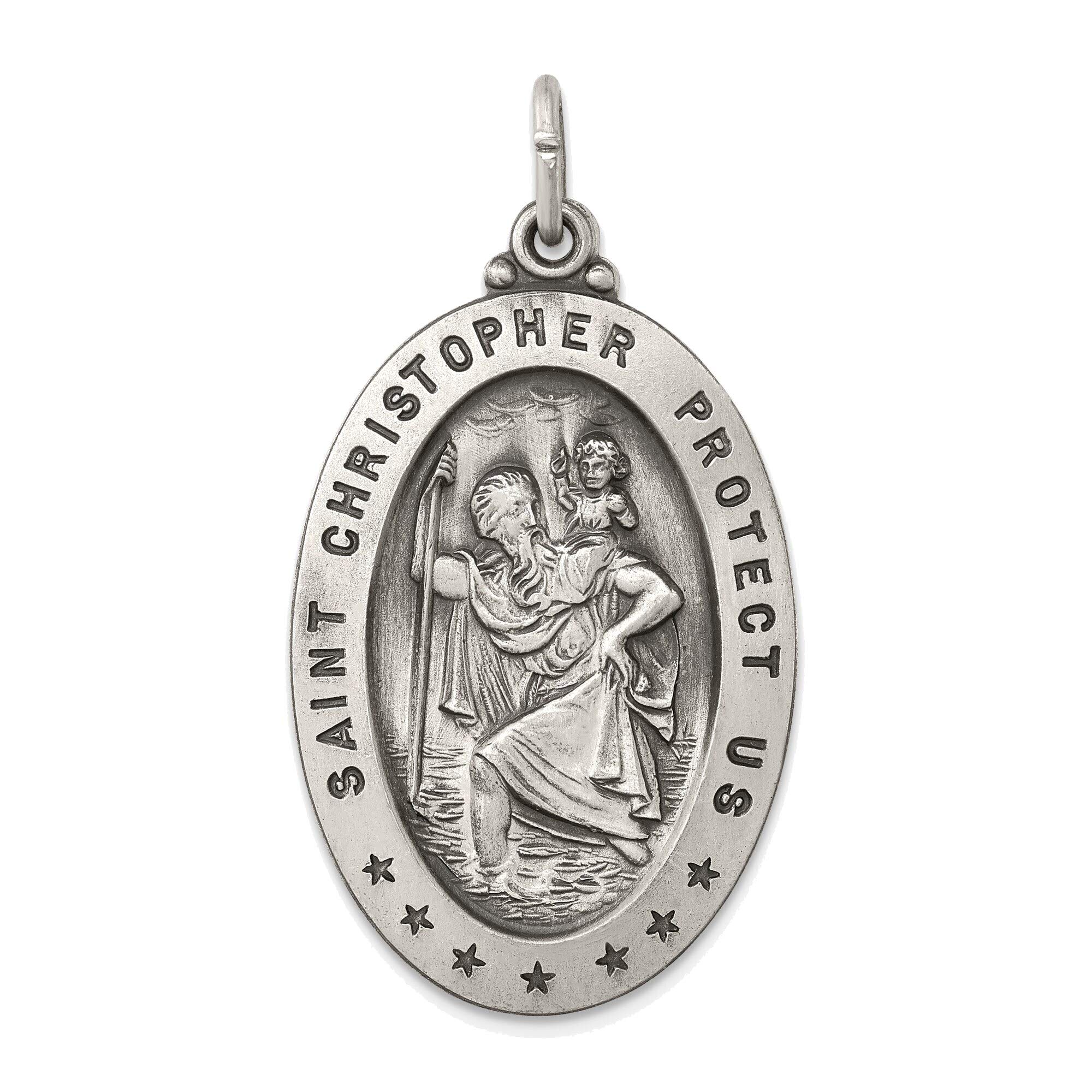 Bonyak Jewelry Solid Sterling Silver St. Christopher Medal Pendant Necklace for Men & Women - Religious Catholic Protection Charm Gift for Travelers, Graduation, Baptism, First Communion