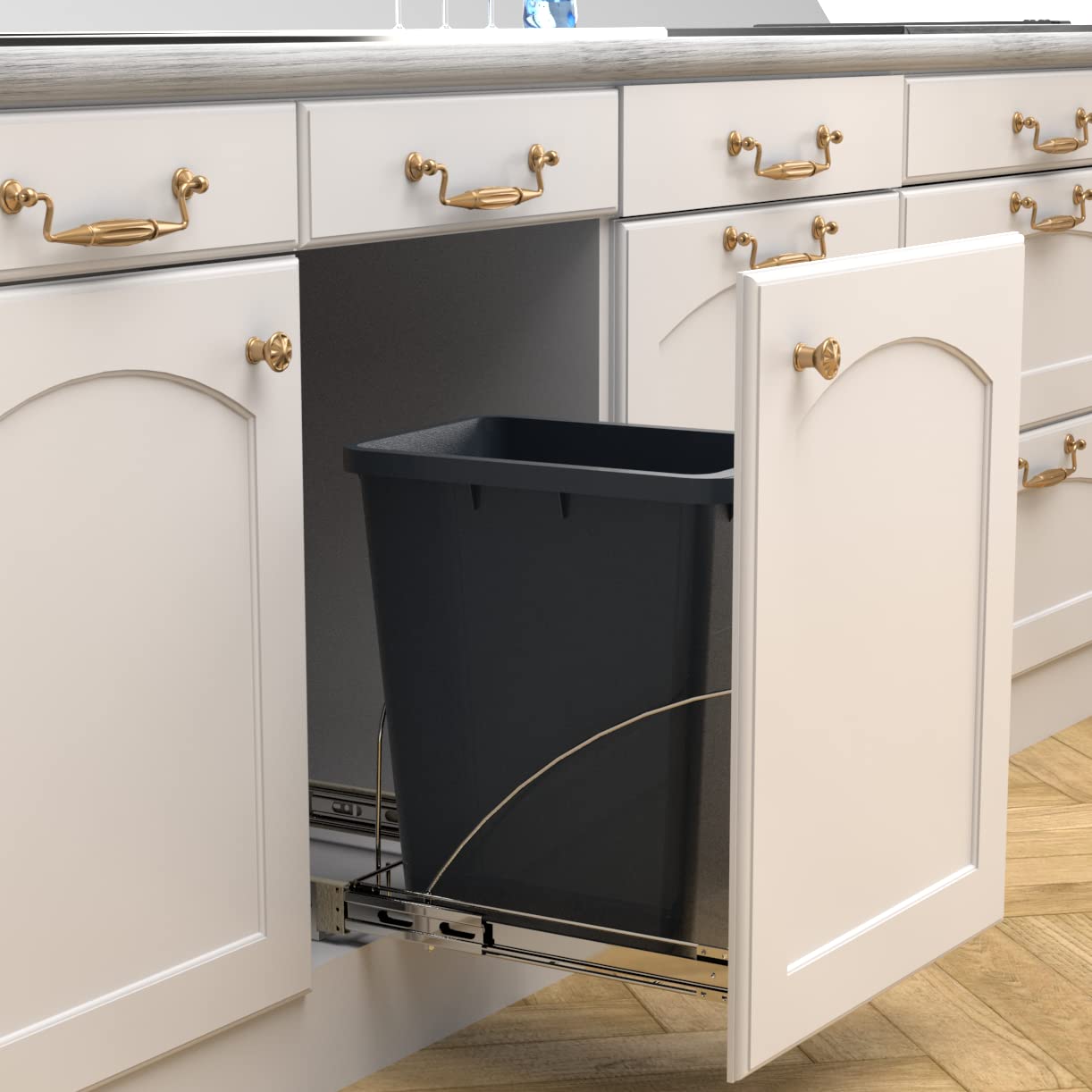 Under Cabinet Pull Out Trash Can Kit with Heavy Duty Ball-Bearing Slider - Chrome Silver | Space-Saving Waste Bin Solution for Kitchen, Bathroom & Office Organization