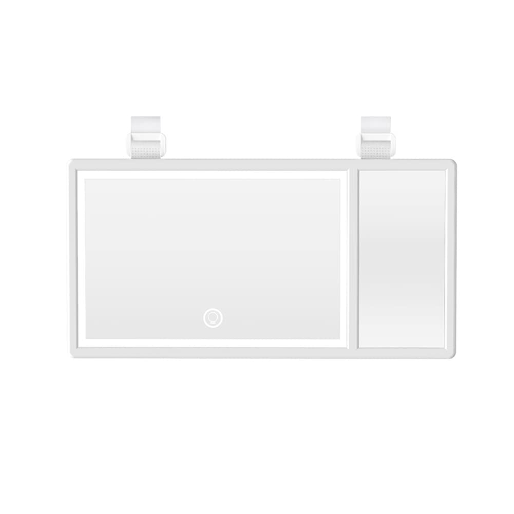 ihreesy Universal Car Sun Visor Makeup Mirror with LED Light & Touch Screen - Clip-on Travel Vanity Mirror for Sun Shading & Cosmetic Application (White) | Perfect for Bedroom, Bathroom & On-the-Go Touchups